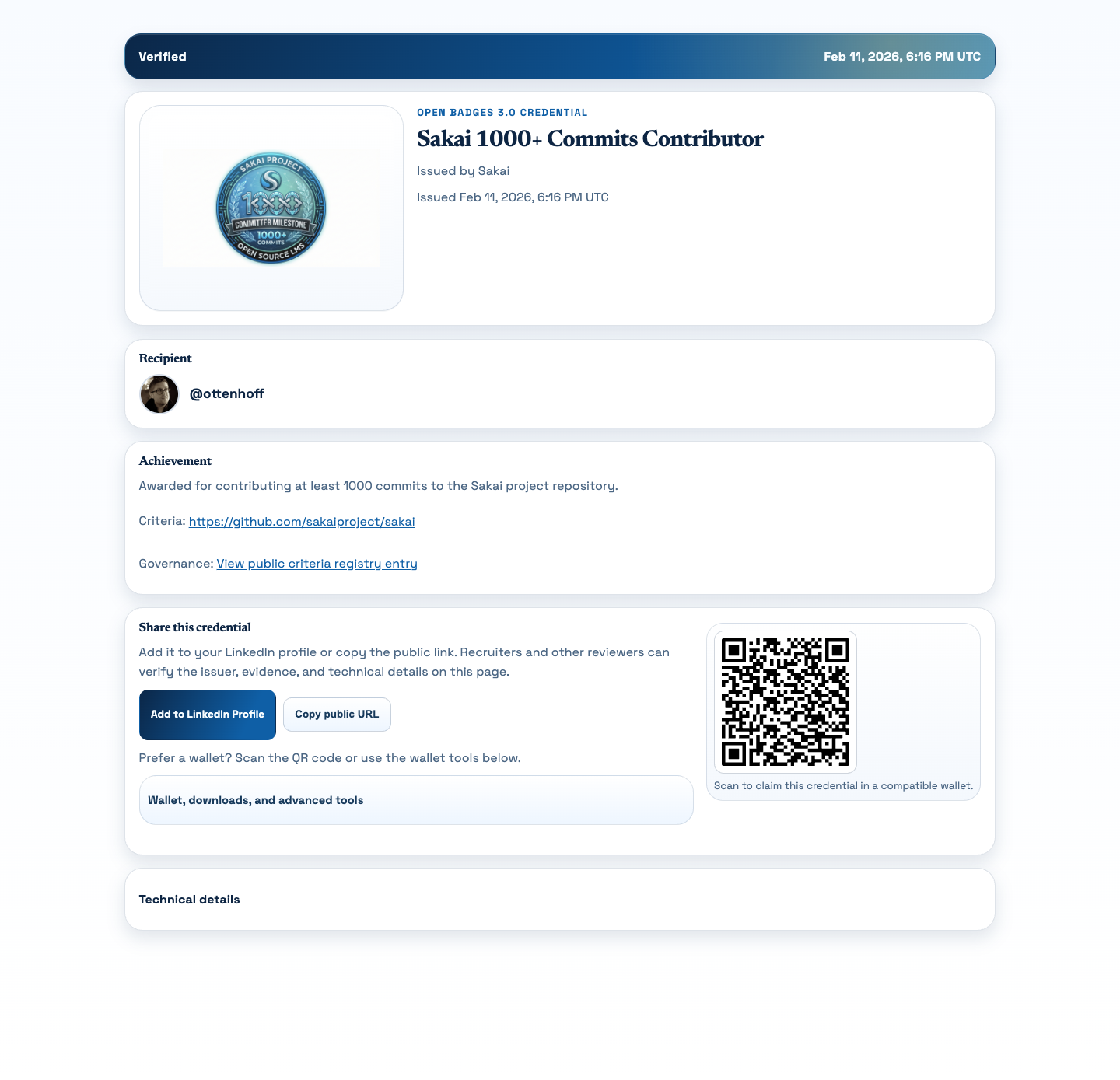 CredTrail public badge verification page